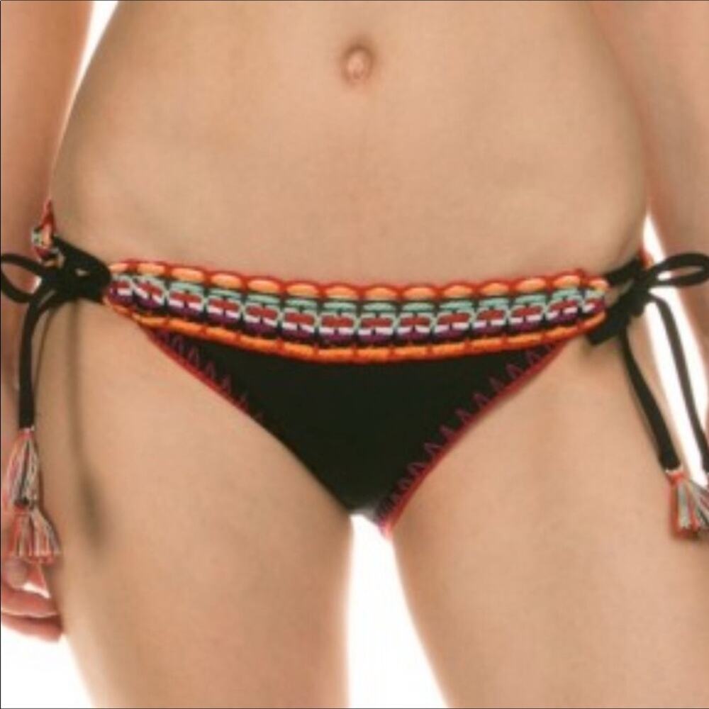Isabella Rose NWT Swim Bikini Bottom Black Bohemian Bali Loop Tie Side - Picture 7 of 8